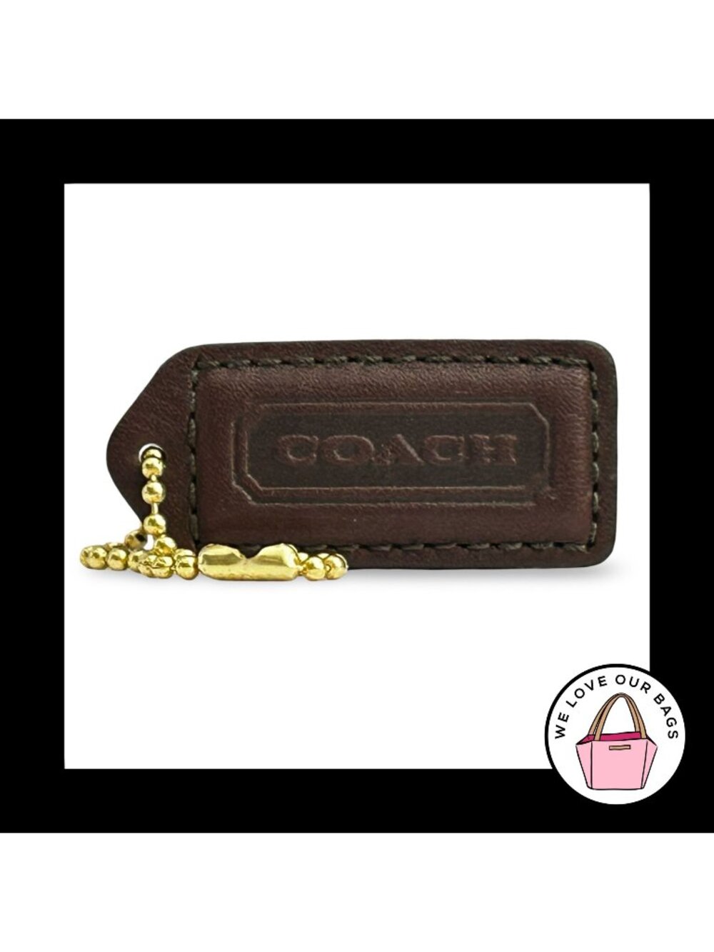 COACH Y2K VINTAGE HangTag 2" Mahogany Brown Leather Bag Charm Keychain Fob Brass